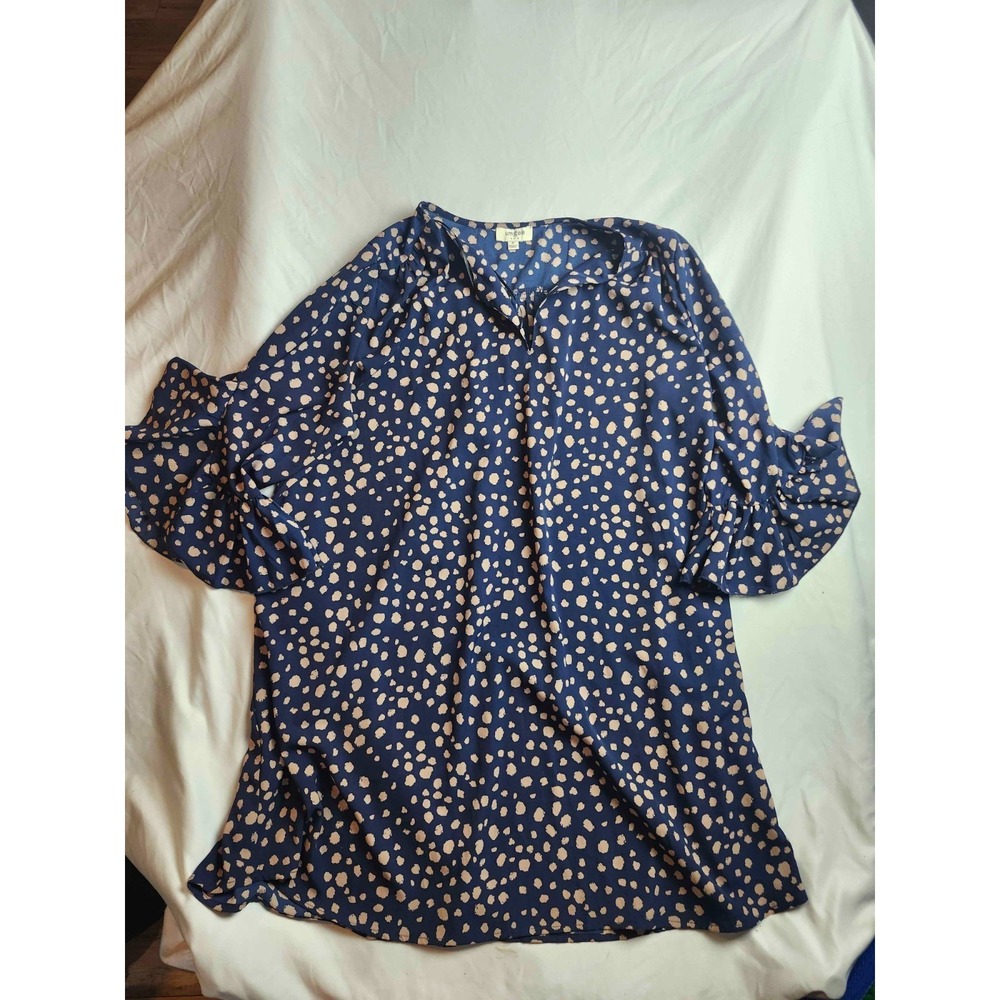 Umgee USA Tunic Top M Blue Cheetah Polka Dot Southern Boho Resortwear Vacation